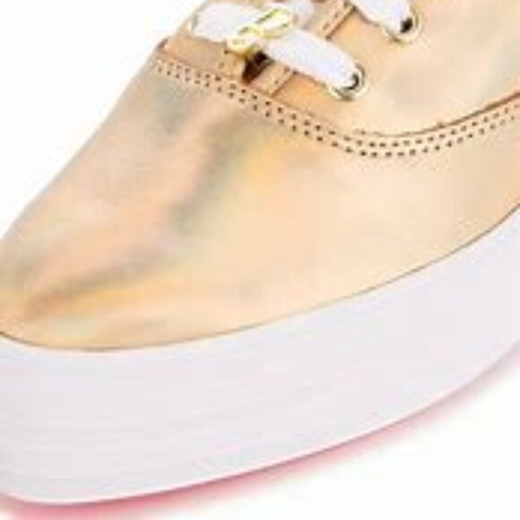 Keds x Barbie™️ $90 Point Metallic Leather Lace Up Gold Sz 9 NIB! - Picture 4 of 6